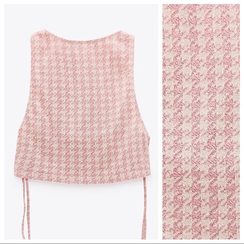 NWT Zara Houndstooth Retro Knit Halter Crop Top With Bralette Attached - Picture 5 of 13